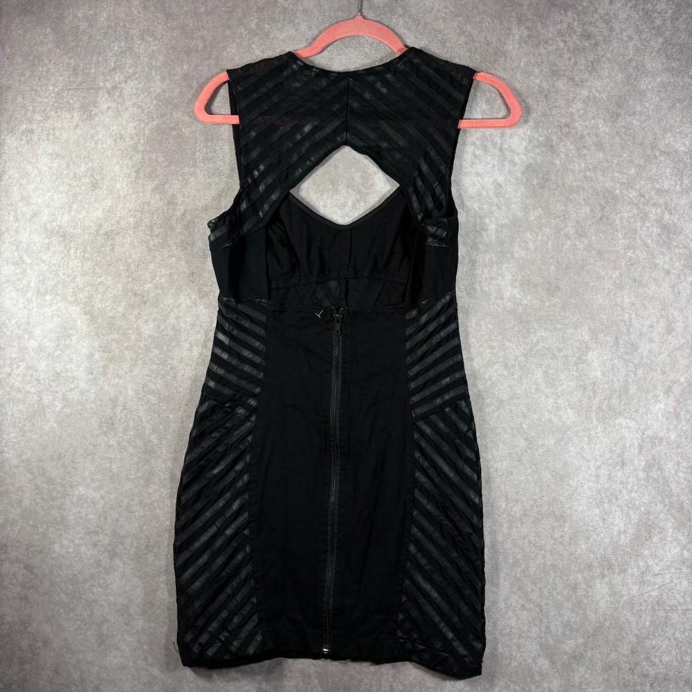 Lip Service Bodycon Dress Womens L Black Mini Mesh Faux Leather Cutout Goth Club - Picture 4 of 9